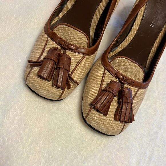 Enzo Angiolini Brown Fabric Tweed Heels Tassel Trim - Size 7.5 - Picture 4 of 14